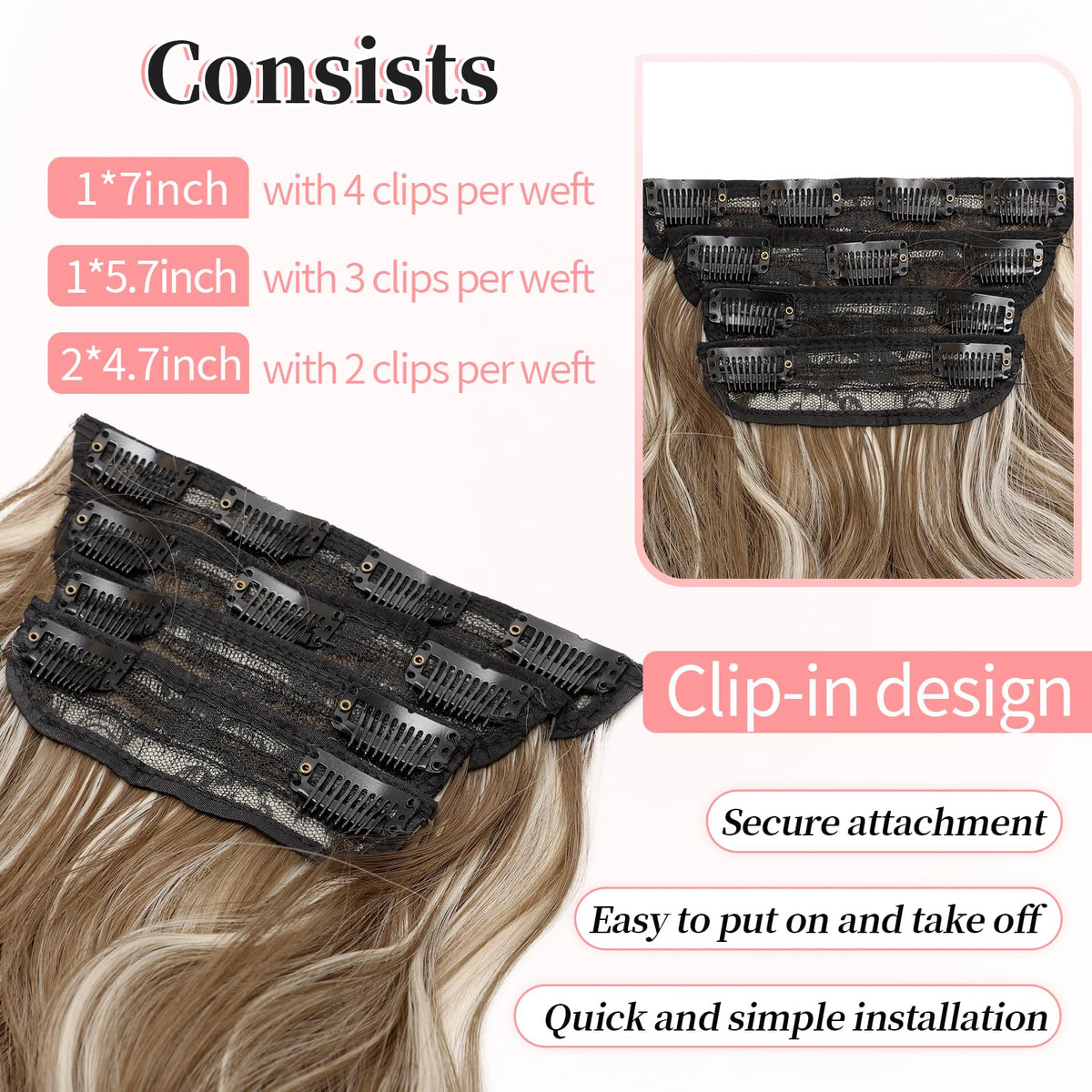 Close-up of KooKaStyle hair extensions clips