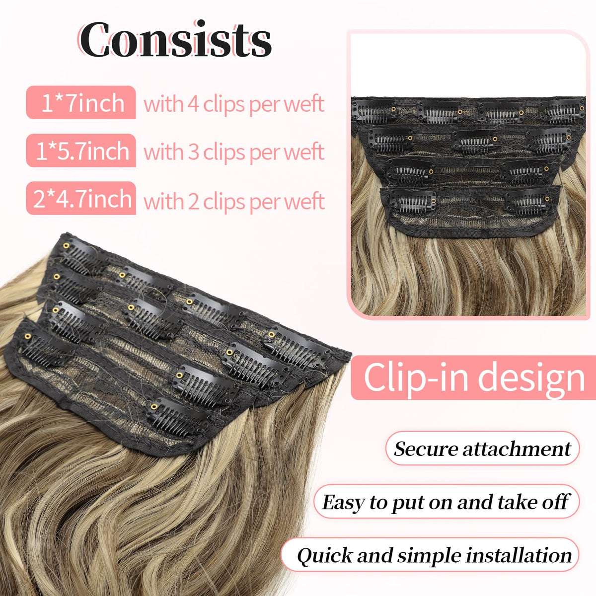 Close-up of KooKaStyle hair extensions clips