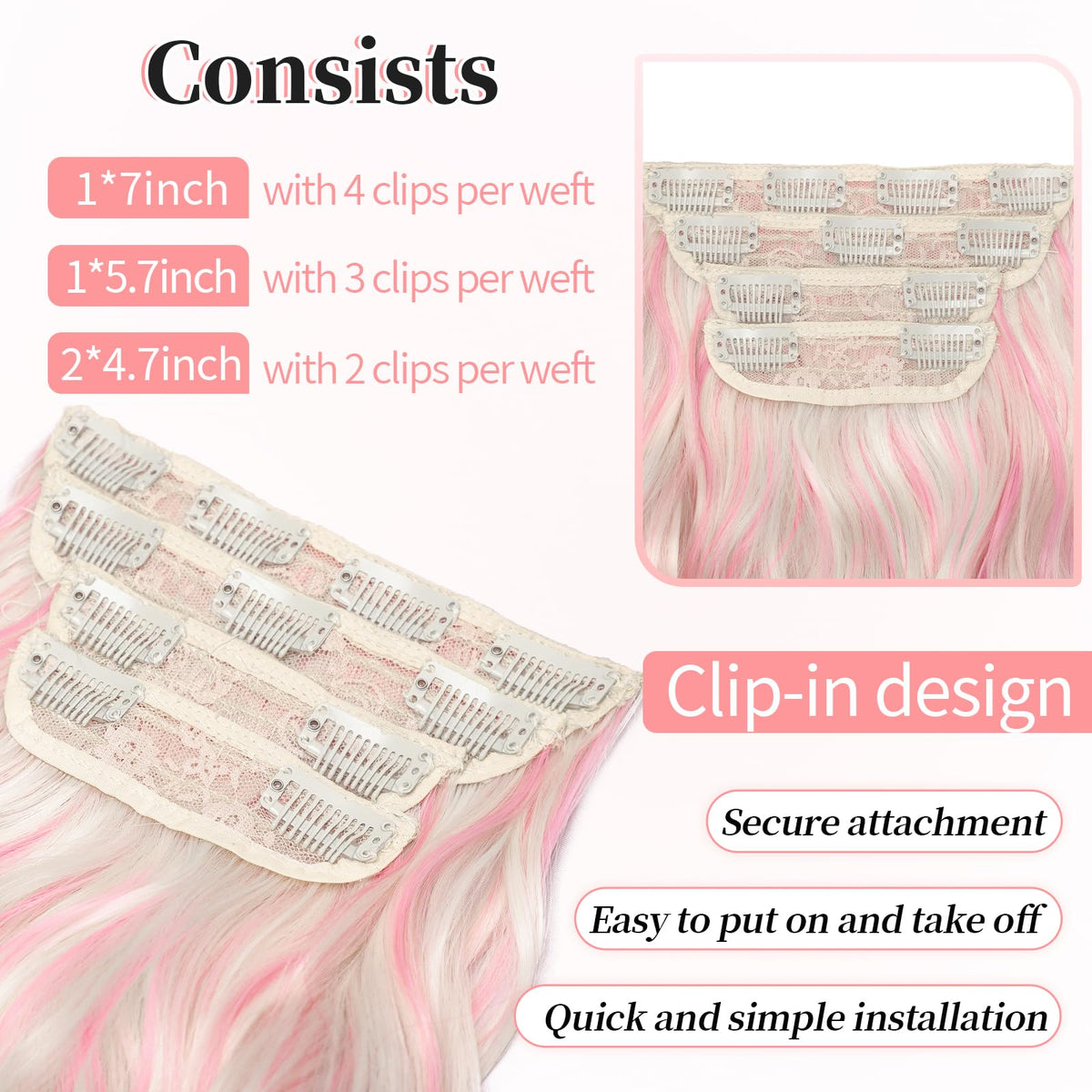 Close-up of KooKaStyle hair extensions clips and wefts
