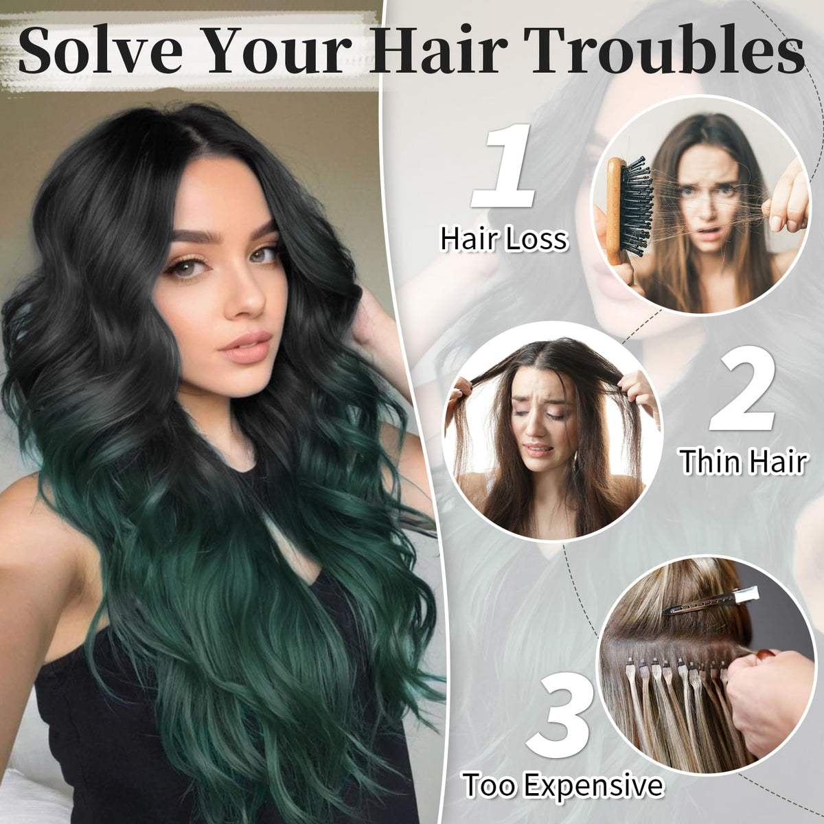 Close-up of KooKaStyle Hair Extensions in emerald green