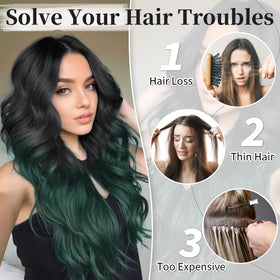 Close-up of KooKaStyle Hair Extensions in emerald green