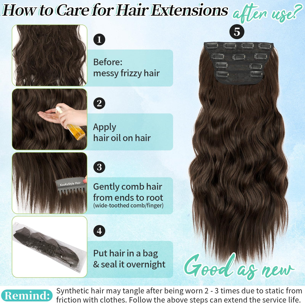 Close-up of KooKaStyle hair extensions showing clip details