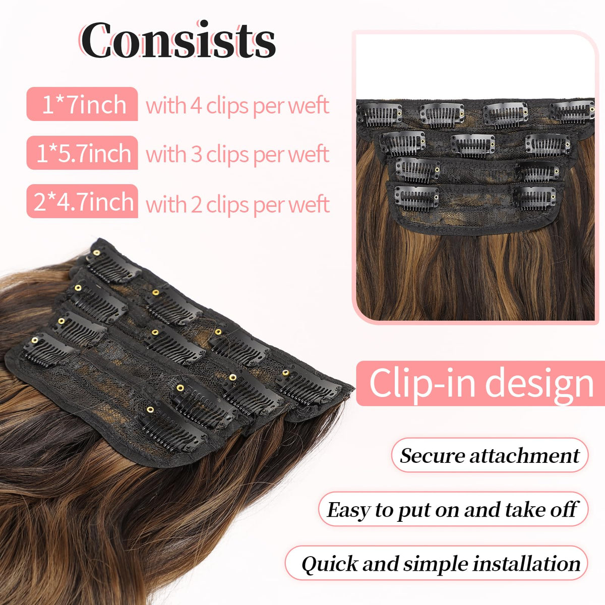 Close-up of KooKaStyle Wavy Clip in Hair Extensions clips