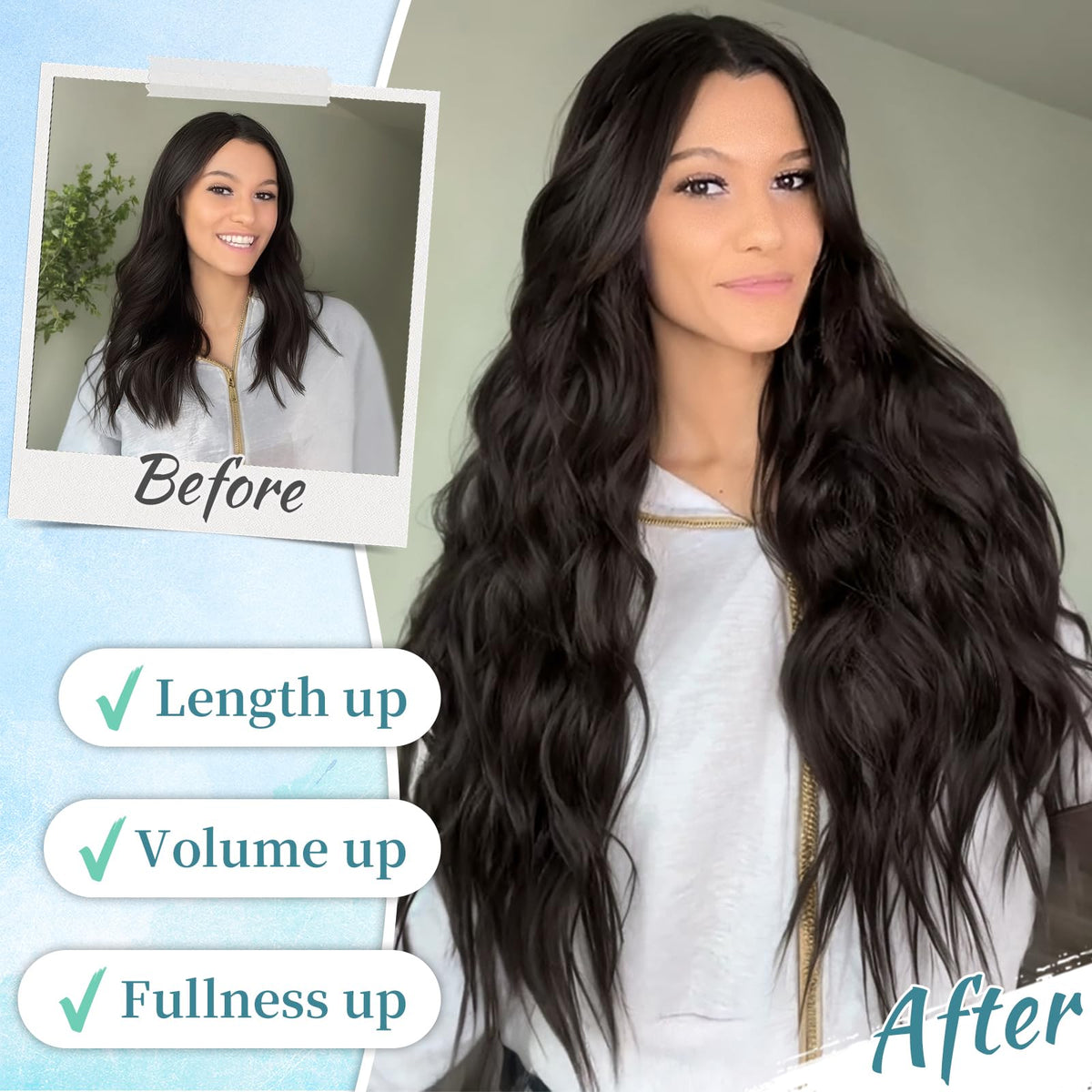 Close-up of KooKaStyle Wavy Thick Clip in Hair Extensions clips