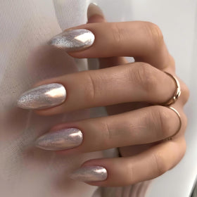 Close-up of KQueenest glitter chrome press on nails