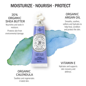 Close-up of La Chatelaine hand cream tubes with organic ingredients