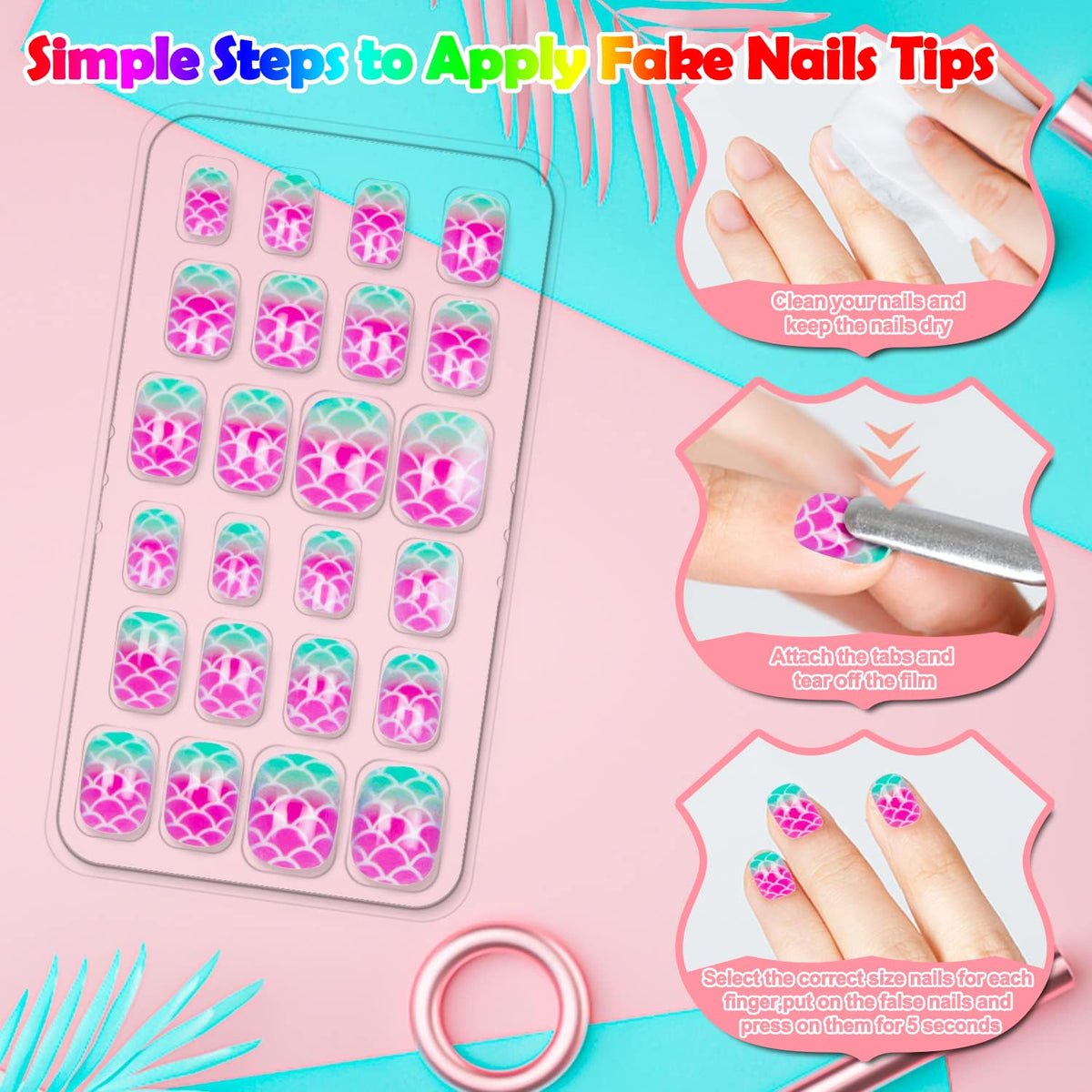 Close-up of Labeol press on nails showing glue tabs