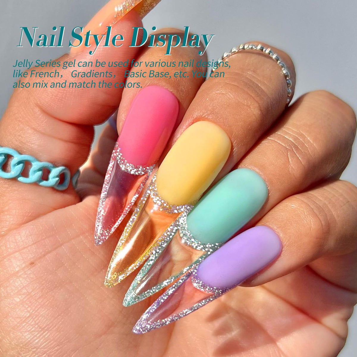 Close-up of lake blue jelly gel polish from Born Pretty