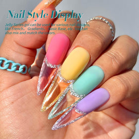 Close-up of lake blue jelly gel polish from Born Pretty