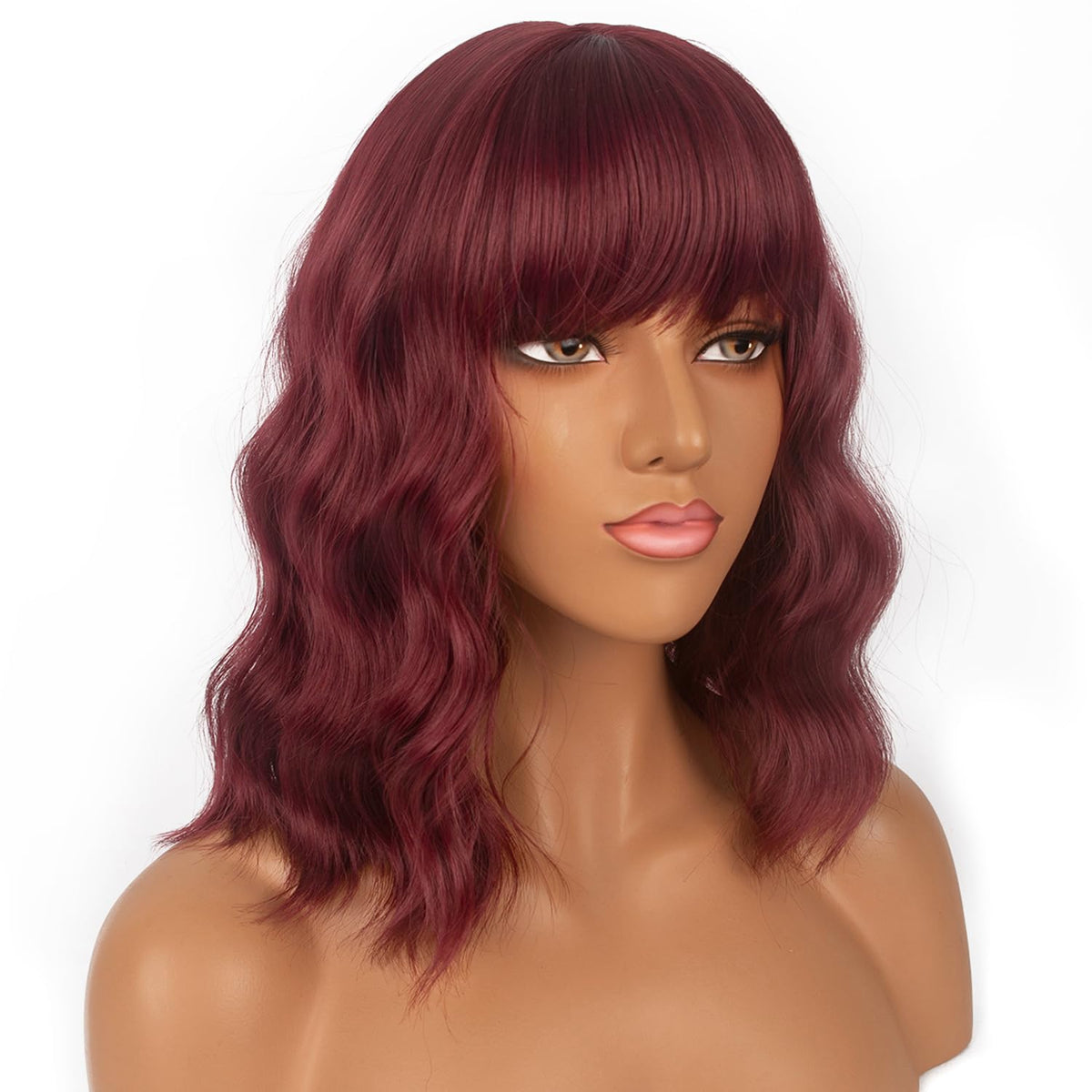 Close-up of LANCAINI Short Bob Wig with Bangs showing texture