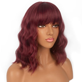 Close-up of LANCAINI Short Bob Wig with Bangs showing texture