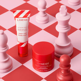 Close-up of LANEIGE Lip Glowy Balm Candy Cane texture