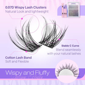 Close-up of LANFLOWER lash clusters showing wispy texture