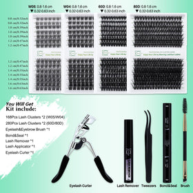 Close-up of LASHSUN cluster lashes W04 and W05