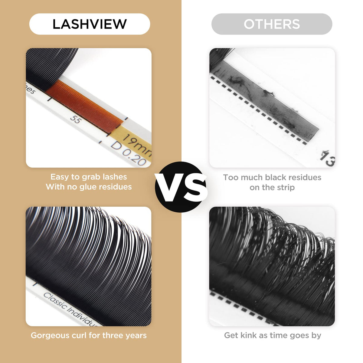 Close-up of LASHVIEW D Curl 10mm lashes