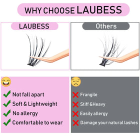 Close-up of LAUBESS D Curly lash clusters in tray