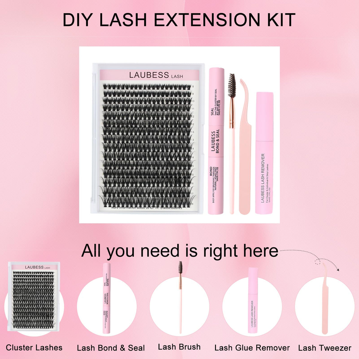 Close-up of LAUBESS LASH cluster lashes in various lengths