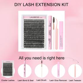 Close-up of LAUBESS LASH cluster lashes in various lengths