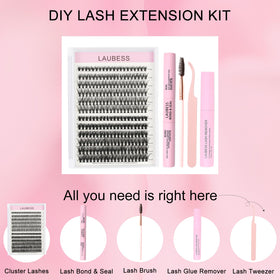 Close-up of LAUBESS lash clusters in the kit