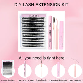 Close-up of LAUBESS lash clusters in the kit