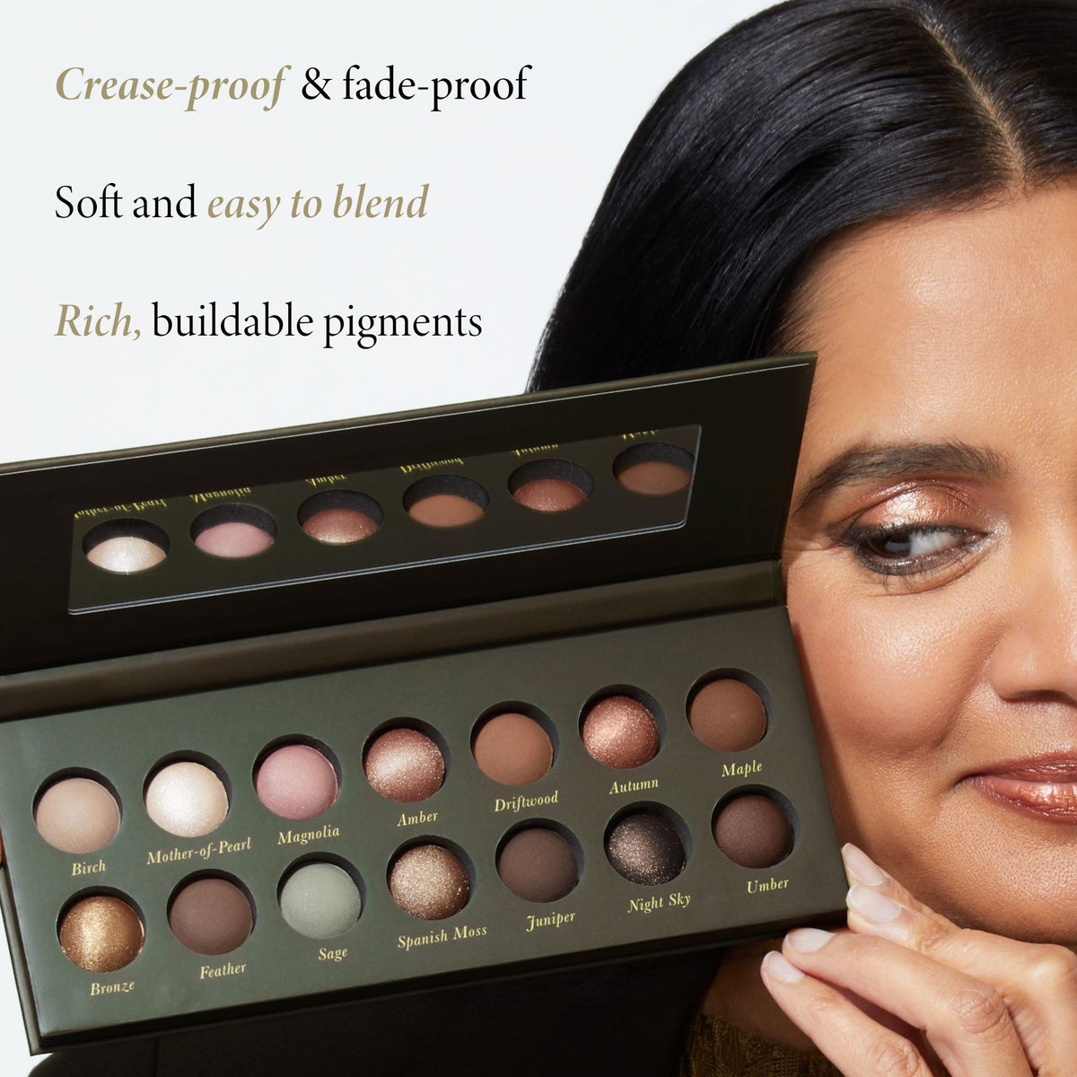 Close-up of LAURA GELLER baked eyeshadow shades in palette