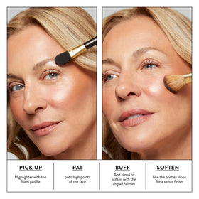 Close-up of LAURA GELLER Dual-Ended Highlighter Brush satin puff