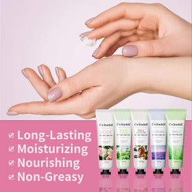 Close-up of Lavender hand cream tube from Cvirahll set
