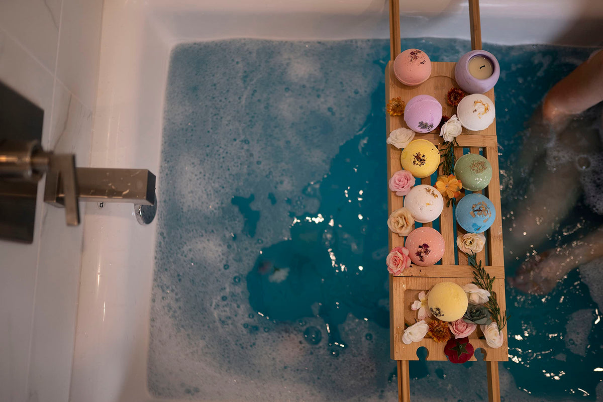 Close-up of Lavender Sky bath bomb from Relaxcation