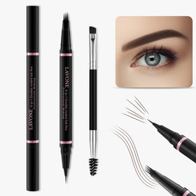 Close-up of LAVONE dual-ended eyebrow brush and pencil