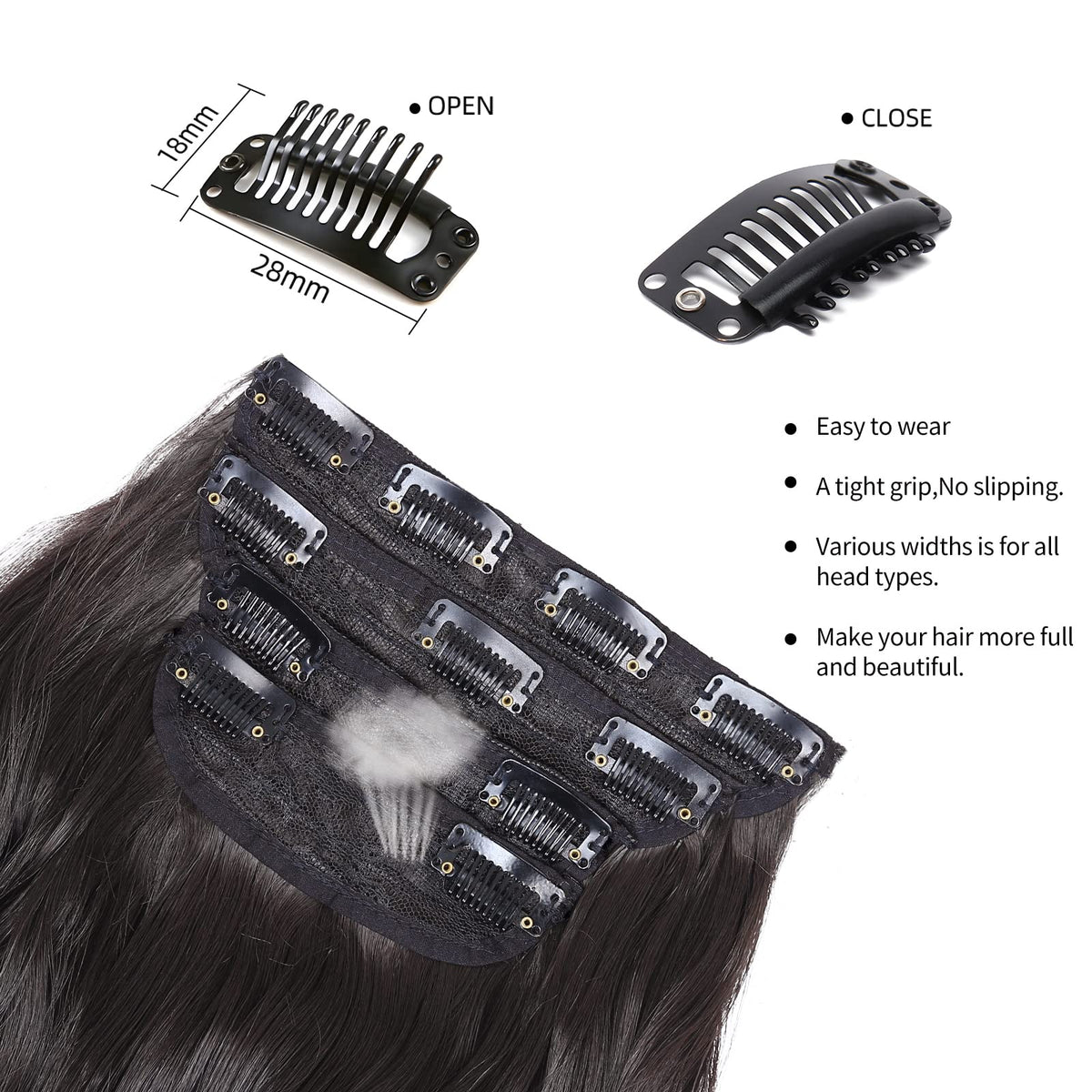 Close-up of LEEONS Clip in Synthetic Hair Extensions clips