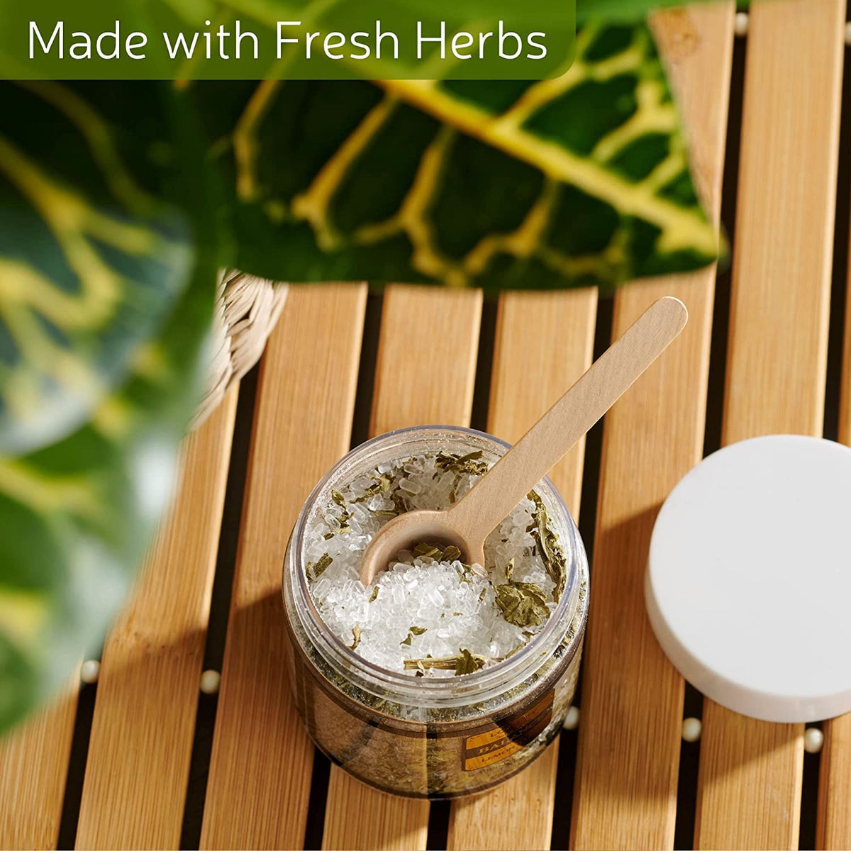 Close-up of Lemon Basil Epsom Salt jar from LOVERY