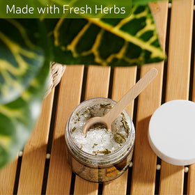 Close-up of Lemon Basil Epsom Salt jar from LOVERY