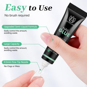 Close-up of LEYKOSH nail glue application on nails