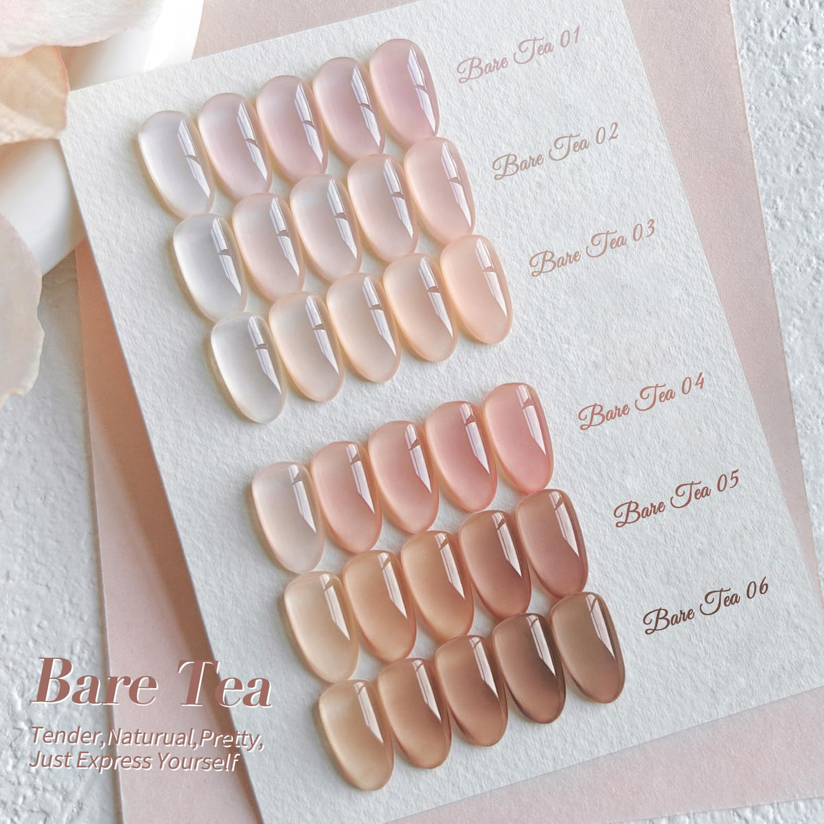 Close-up of light nude pink gel polish from Born Pretty