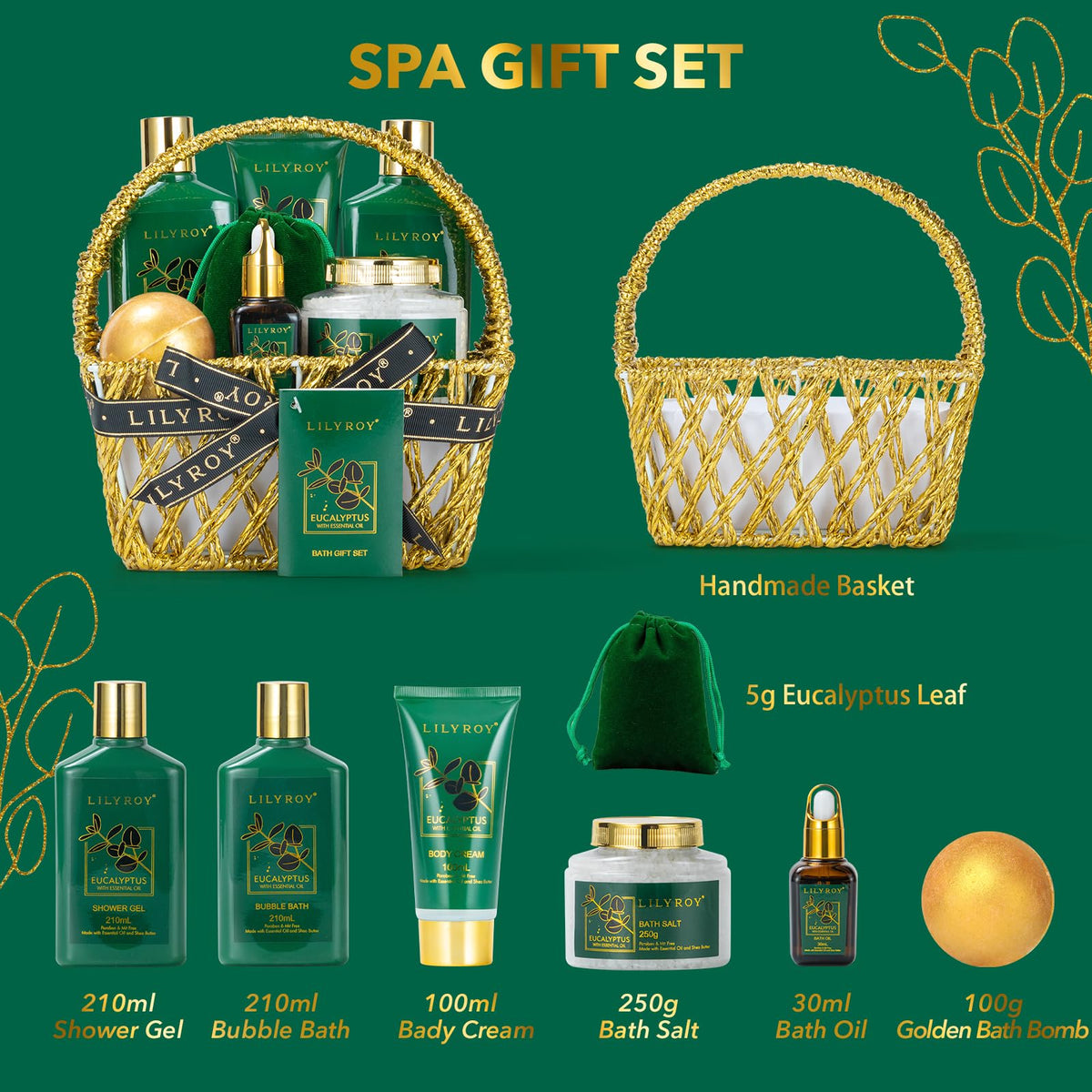 Close-up of LILY ROY shower gel and bubble bath bottles