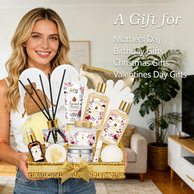Close-up of LILY ROY shower gel and bubble bath from spa gift set