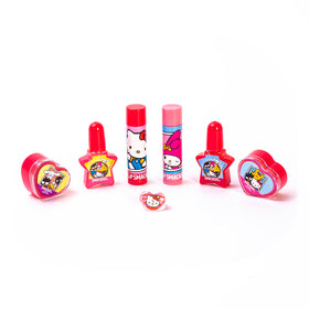 Close-up of Lip Smacker lip balms featuring Hello Kitty and My Melody