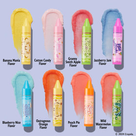 Close-up of Lip Smacker lip balms showing vibrant crayon packaging
