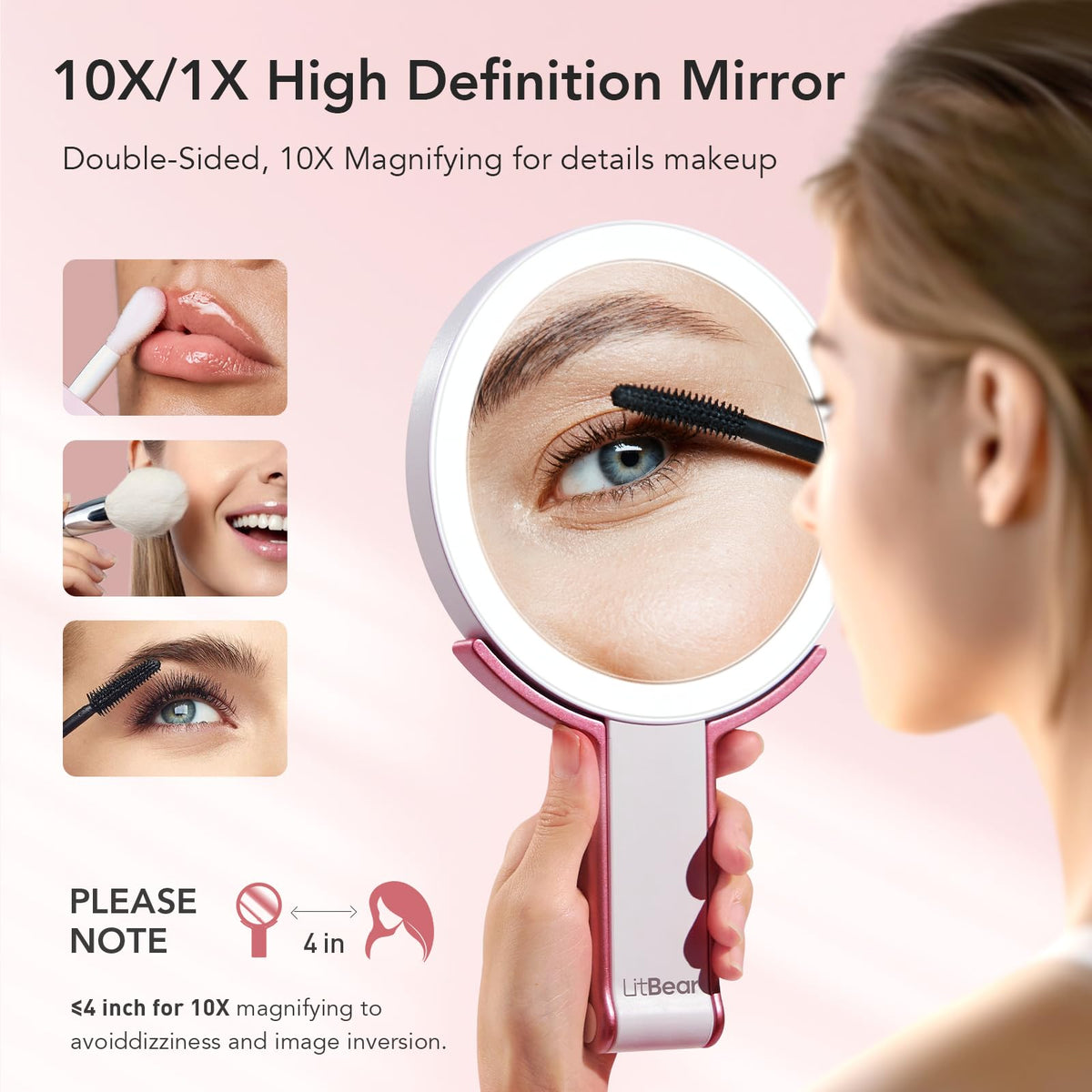 Close-up of LitBear Travel Makeup Mirror's touch control
