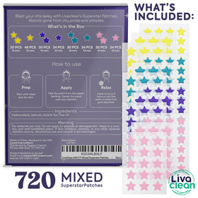Close-up of LivaClean Superstar Pimple Patches in assorted colours