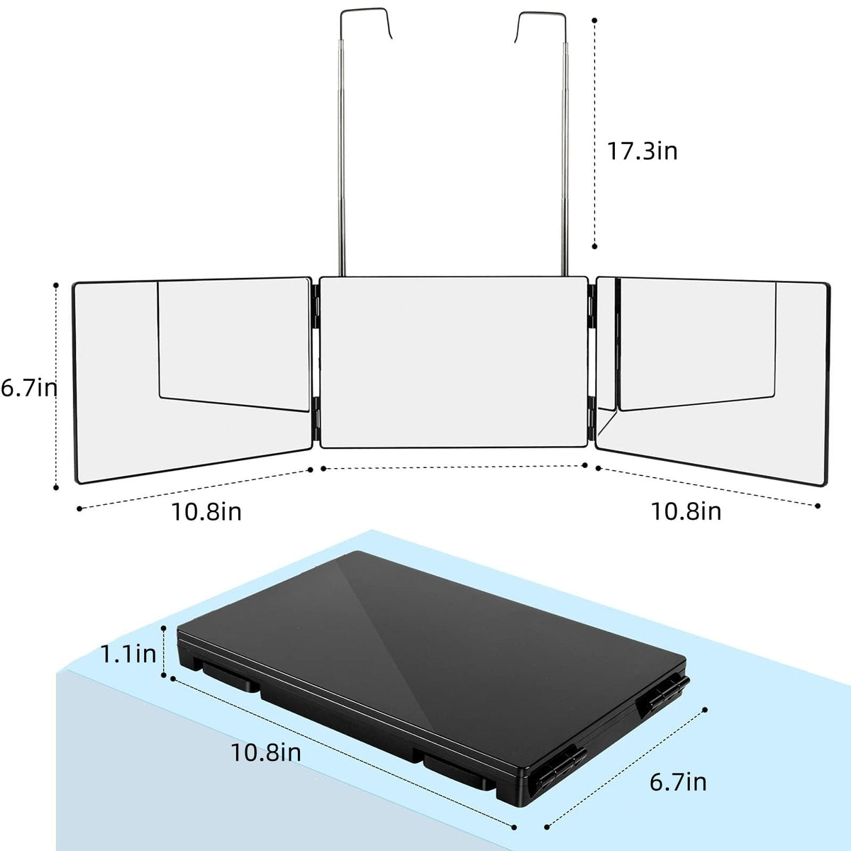 Close-up of LMZNXCZ 3 Way Mirror showing real glass surface