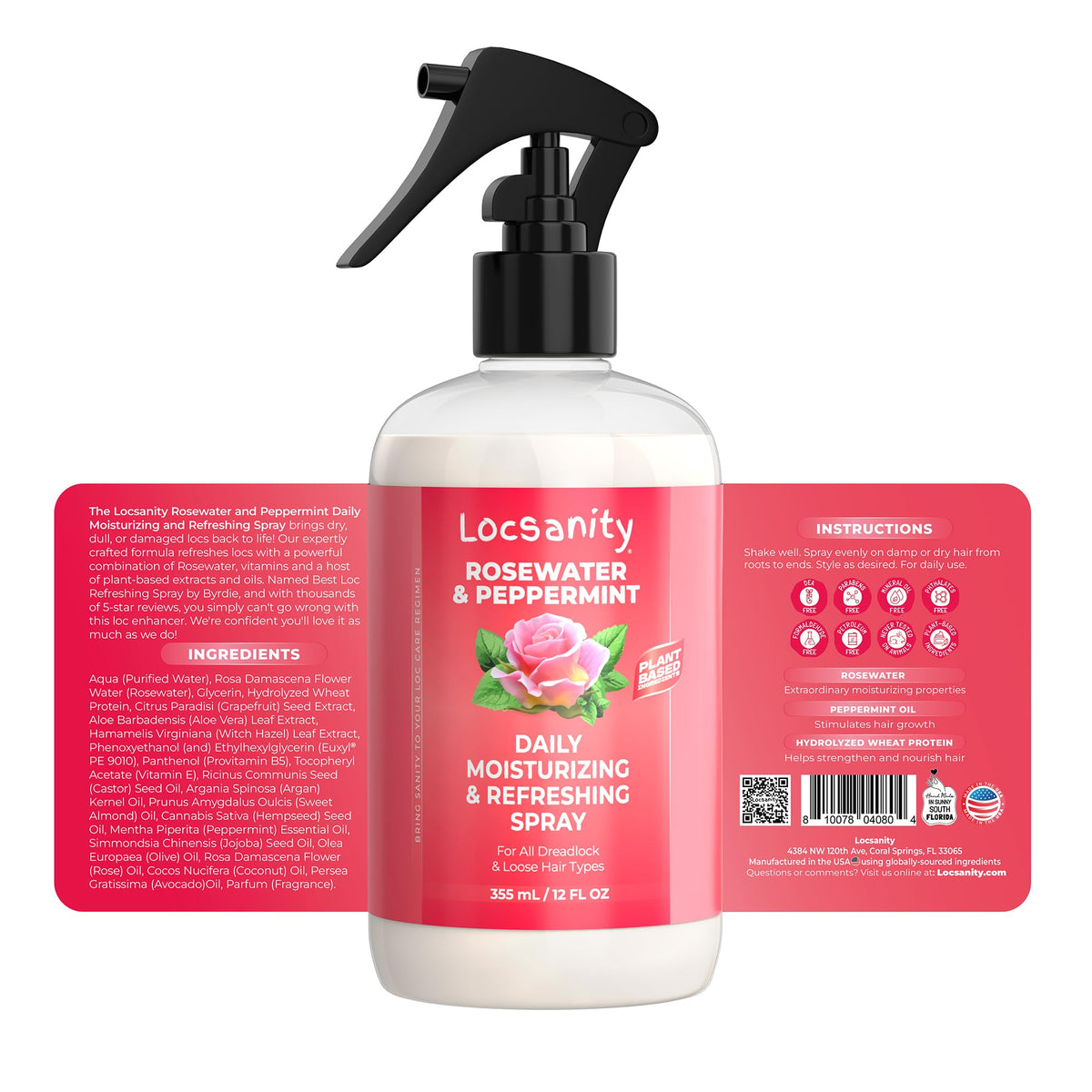 Close-up of Locsanity Daily Moisturizing Fine Mist with rosewater