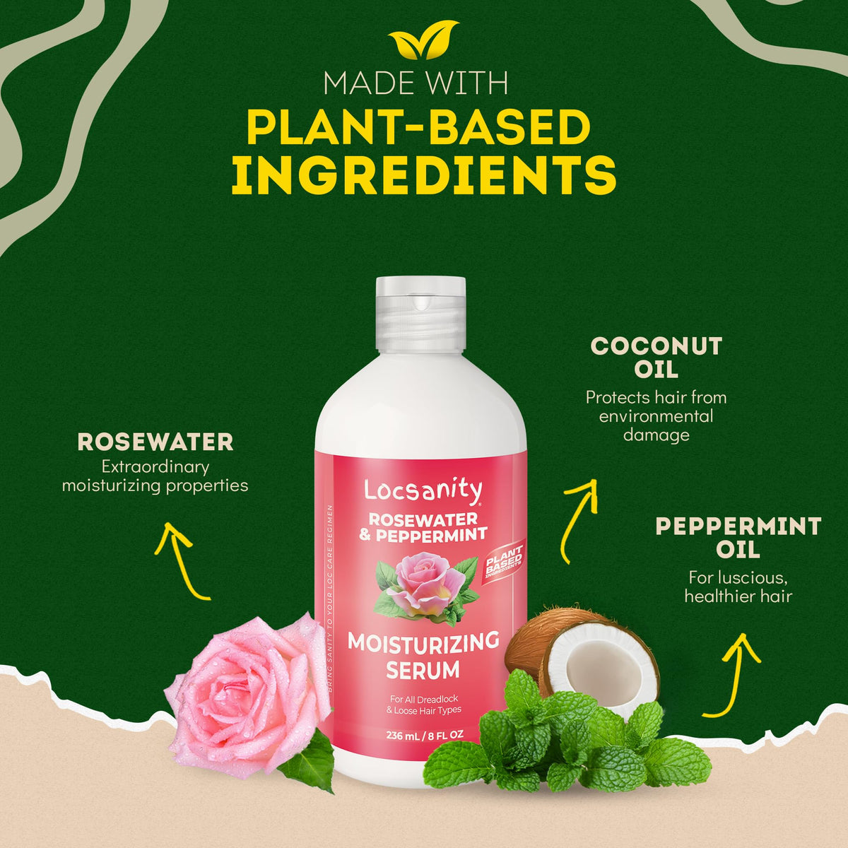 Close-up of Locsanity Rosewater Peppermint Serum bottle