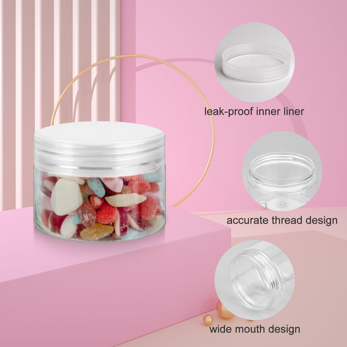 Close-up of Loretoy plastic jar lid and foam gasket