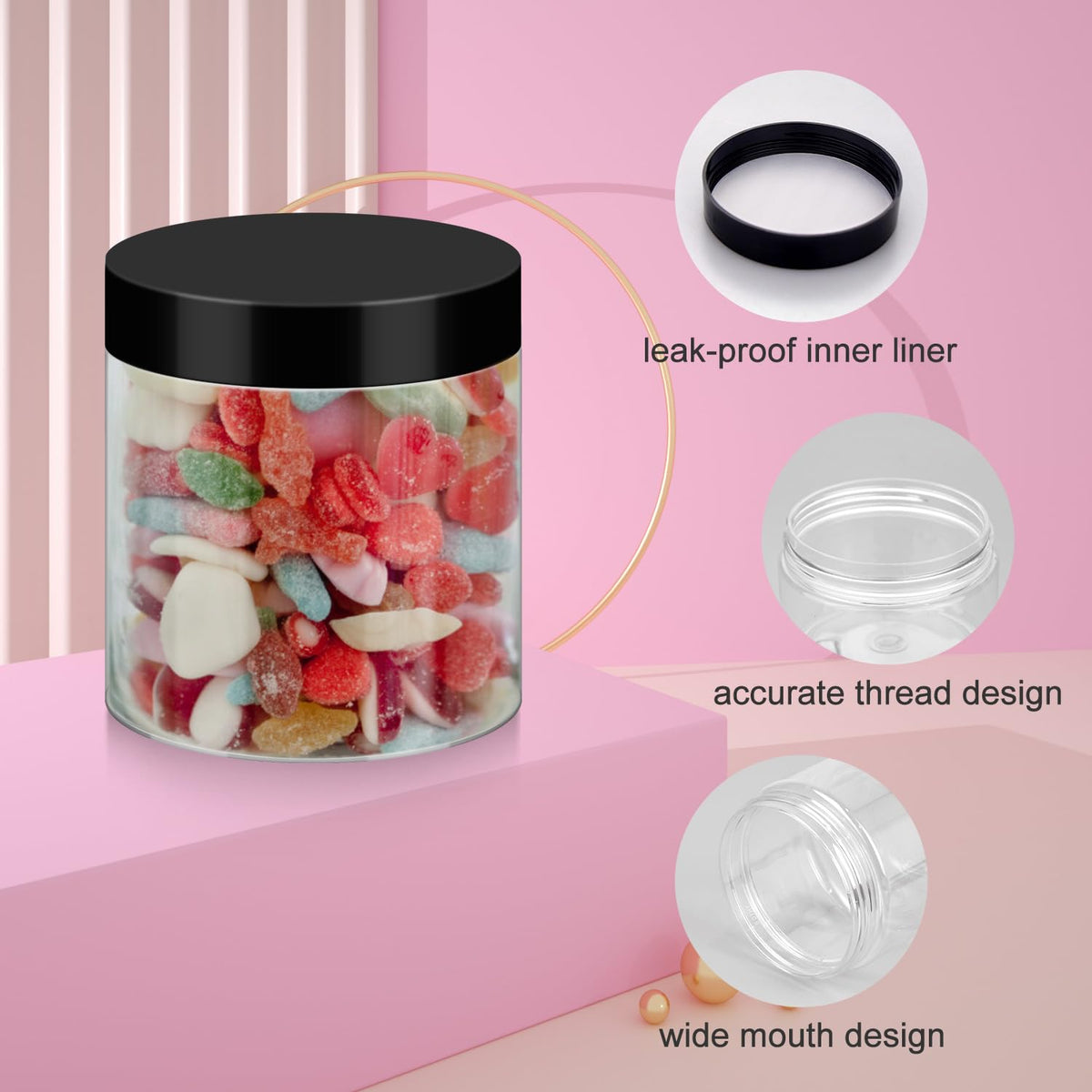 Close-up of Loretoy plastic jar lid and foam pad