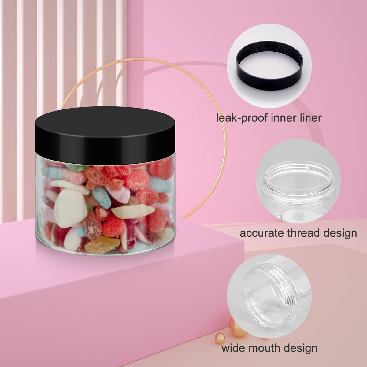 Close-up of Loretoy plastic jar lid and foam pad
