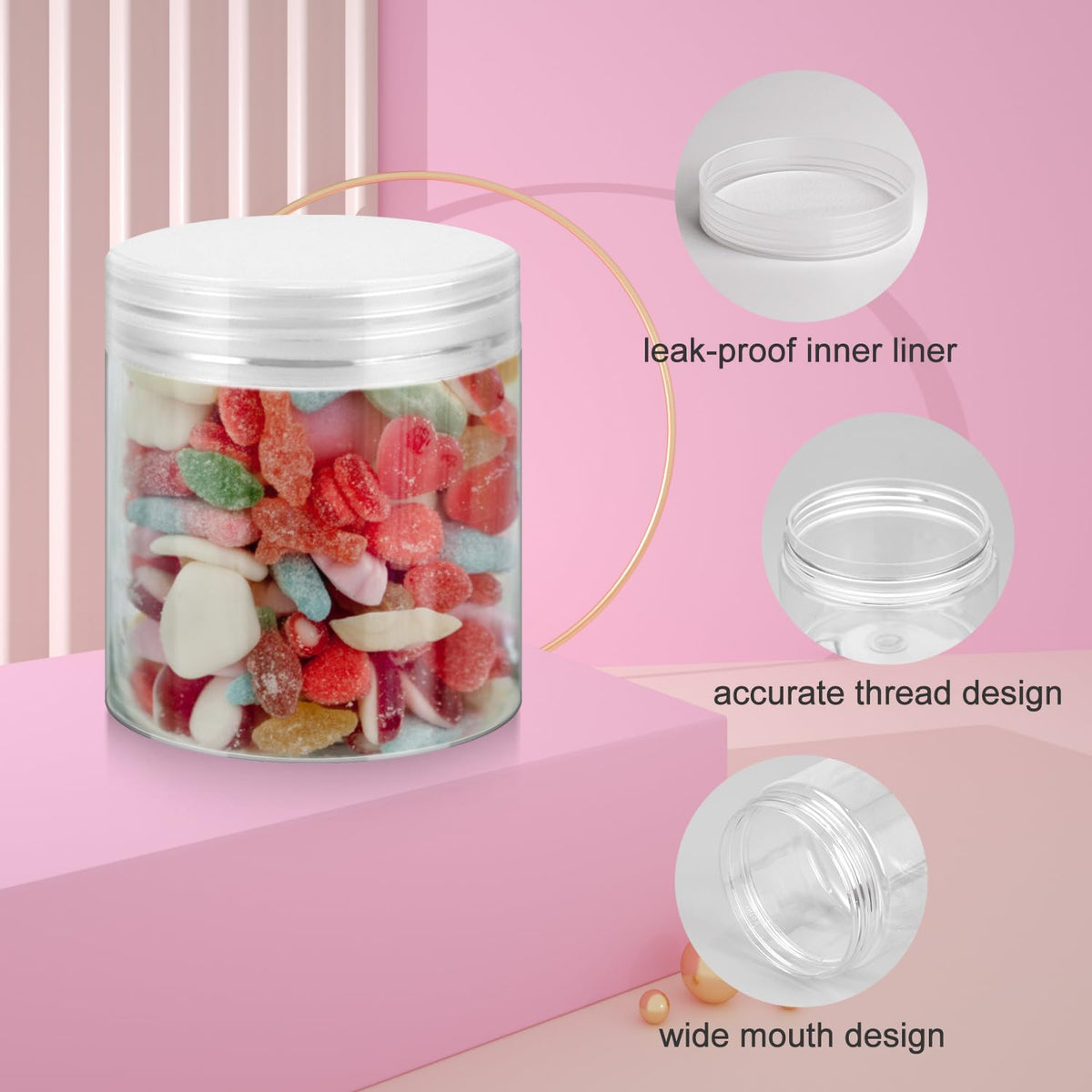 Close-up of Loretoy plastic jar lid with foam pad