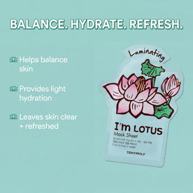 Close-up of Lotus sheet mask from TONYMOLY I'm Real Set