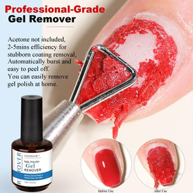 Close-up of LOUINSTIC gel polish remover bottle