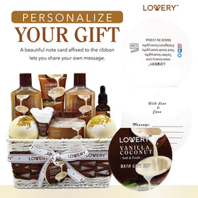Close-up of LOVERY Spa Gift Basket products